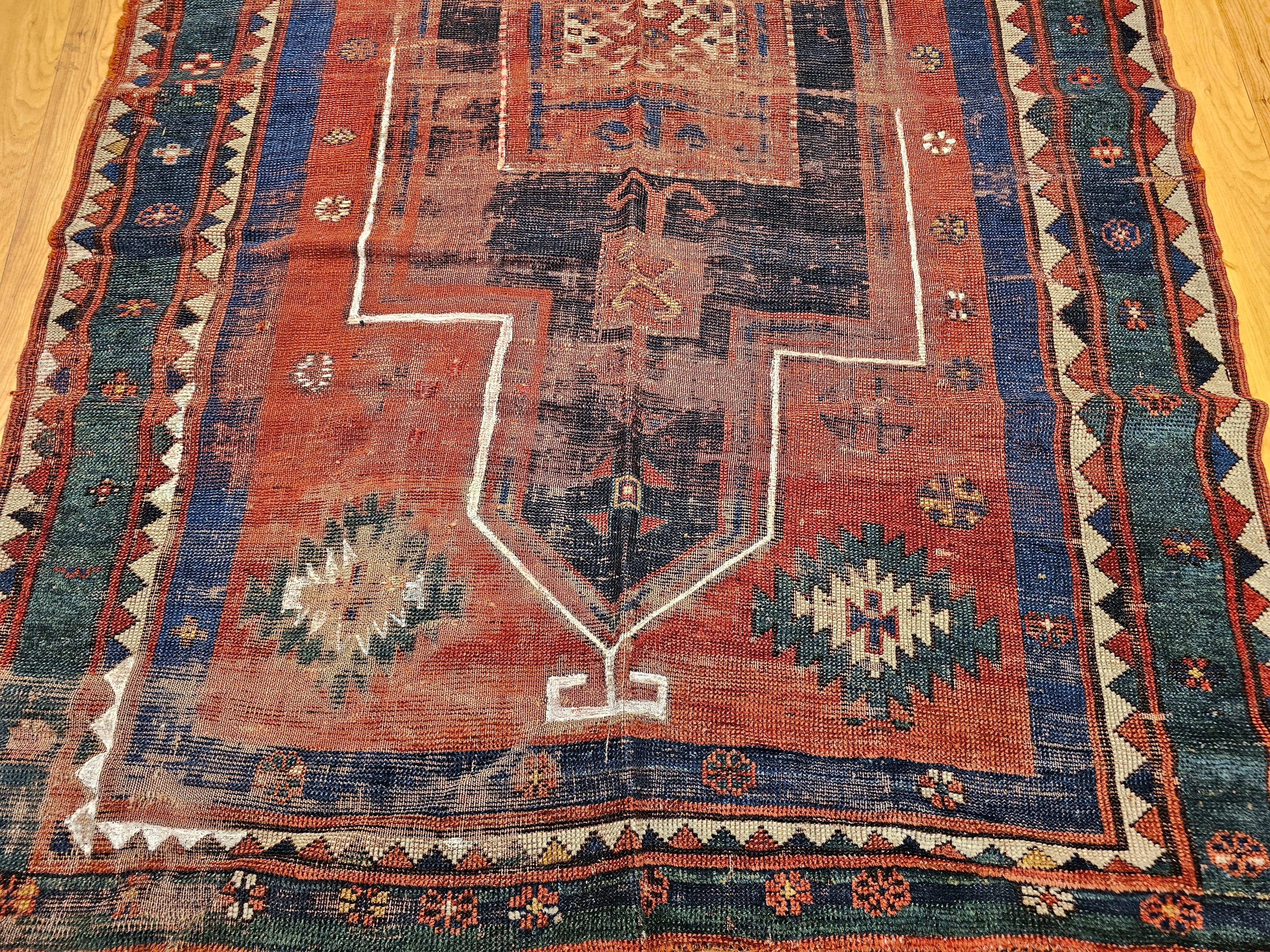 Fachralo Kazak Alfombra de Oración Caucásica en Bastante bueno estado para la venta en Barrington, IL