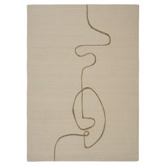 Handgefertigter Teppich „Facial Maze“ von Linie Design, 240 cm, Wolle und Leinen