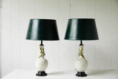 Facing Pair of Art Deco Ceramic Lamps with Birds