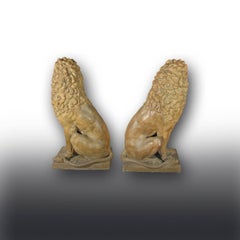 Facing Pair of Early 19th Century Tuscan Terracotta Lion Sculptures