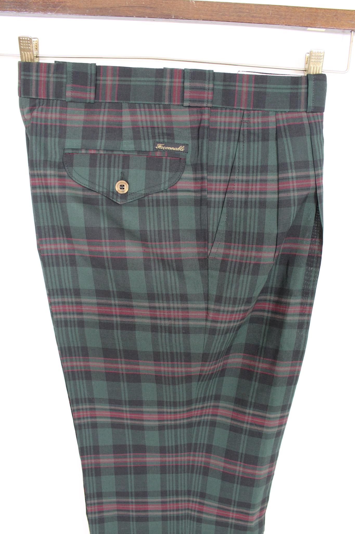 Black Faconnable Green Red Cotton Check Trousers Sz 32 For Sale