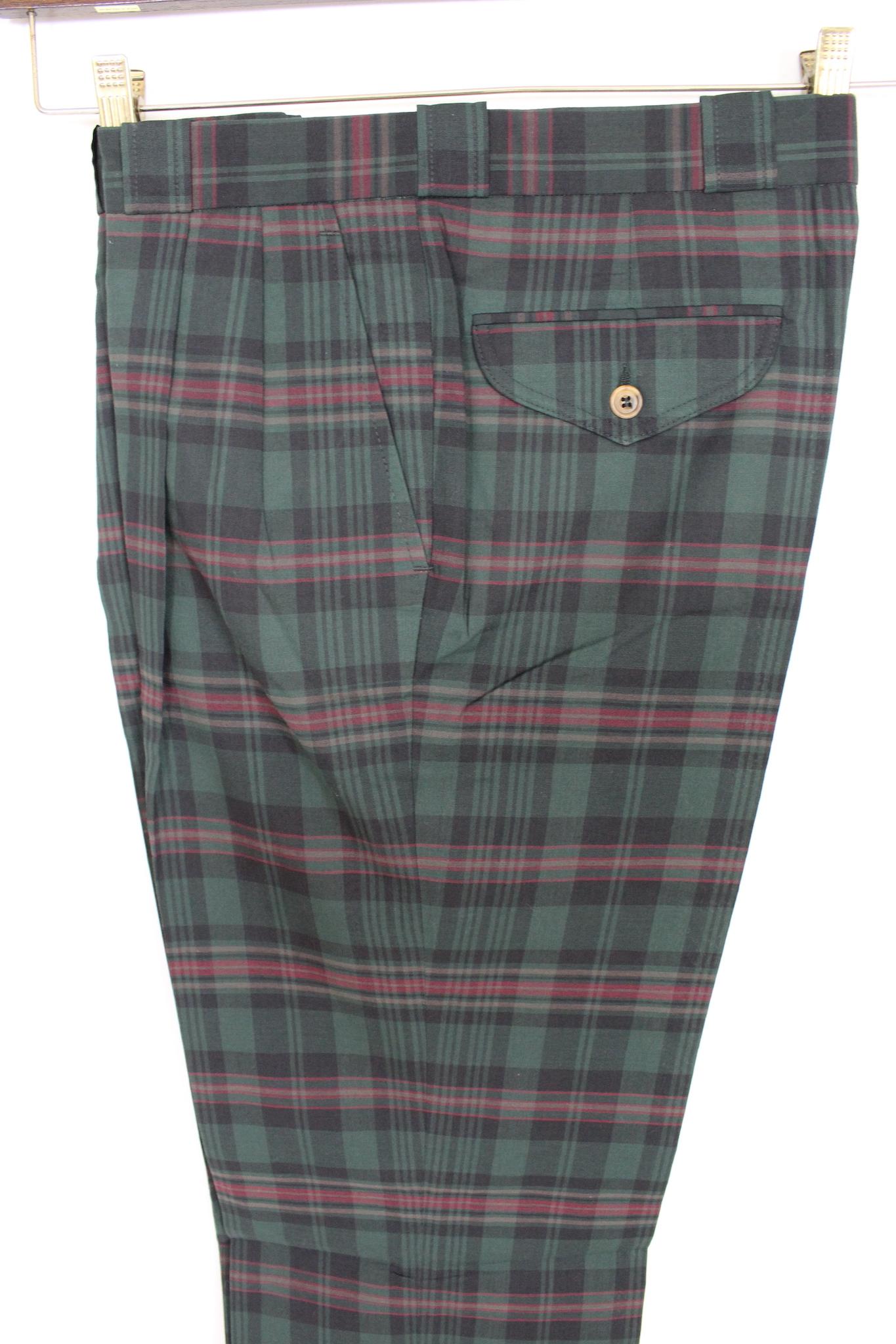 Faconnable Green Red Cotton Check Trousers Sz 32 In New Condition For Sale In Brindisi, Bt
