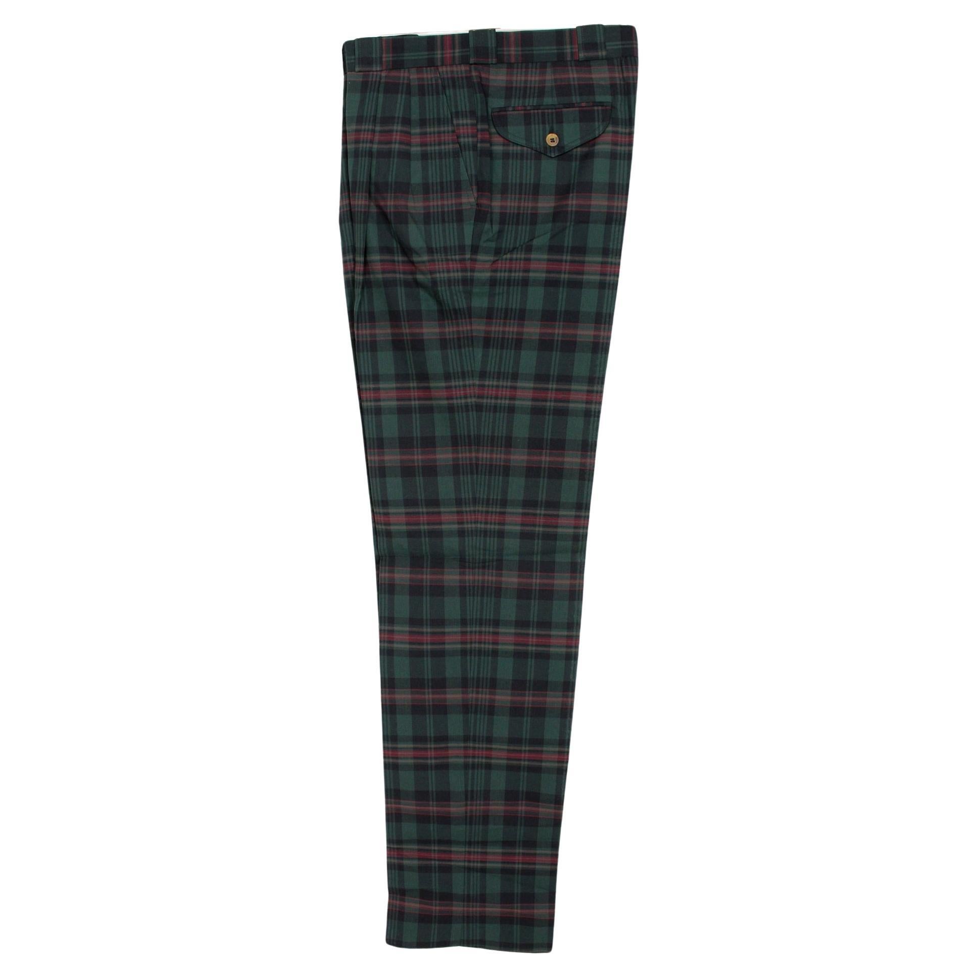 Faconnable Green Red Cotton Check Trousers Sz 32 For Sale