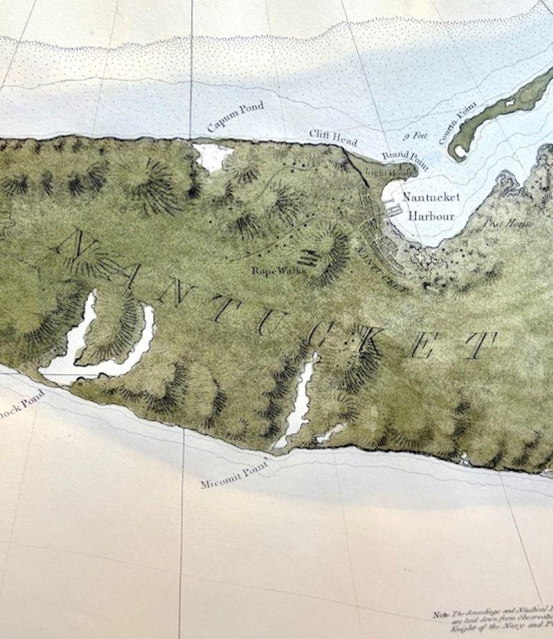 Hand-Painted Facsimile DesBarres (1776) Chart of Nantucket Island, circa 1966 For Sale
