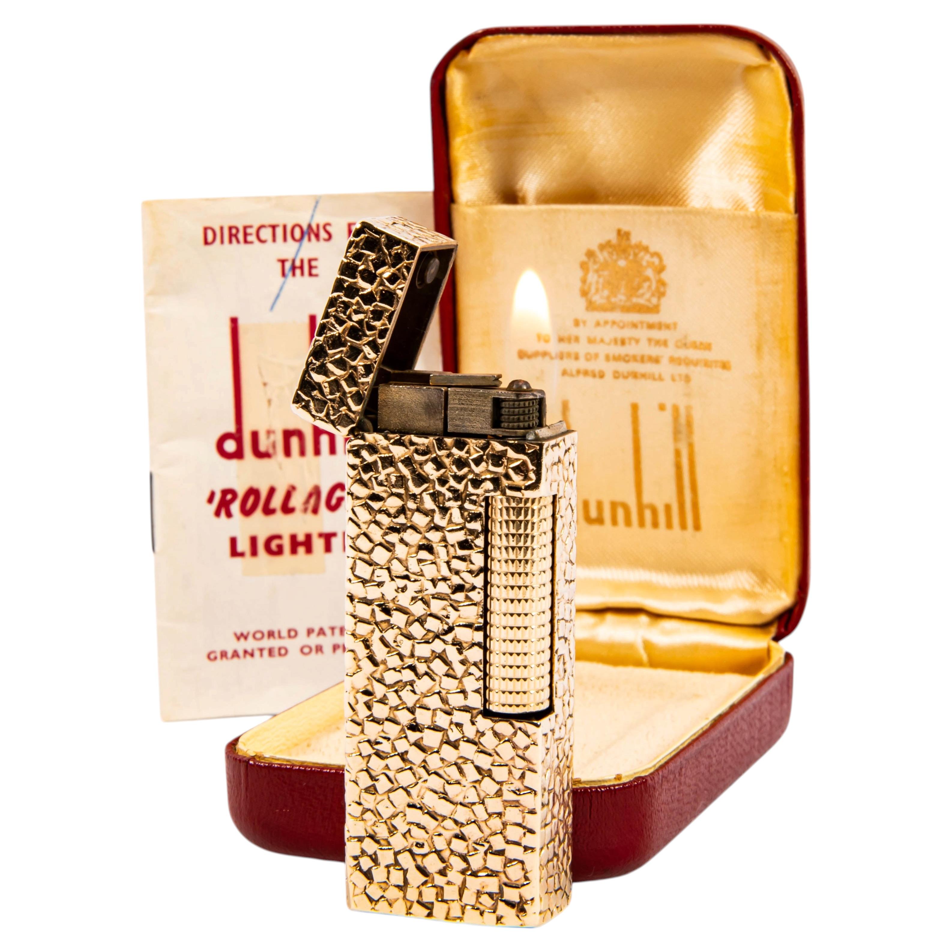 Factory 14k Gold Nugget Jacket Dunhill Rollagas Lighter in Box 1970s For Sale