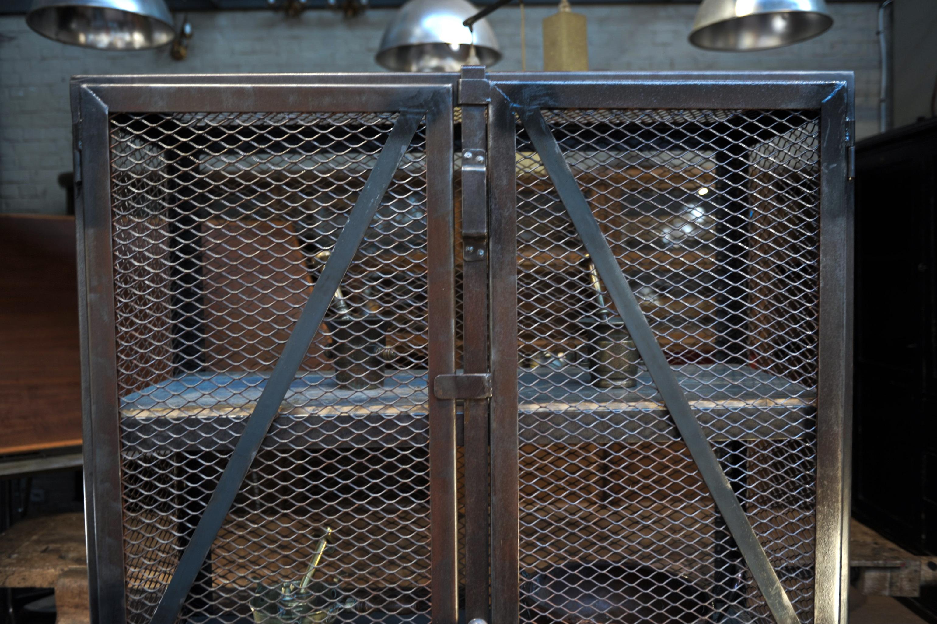 Factory French Industrial Mesh Iron Factory Bookcase Cabinet, Circa 1950 For Sale 4
