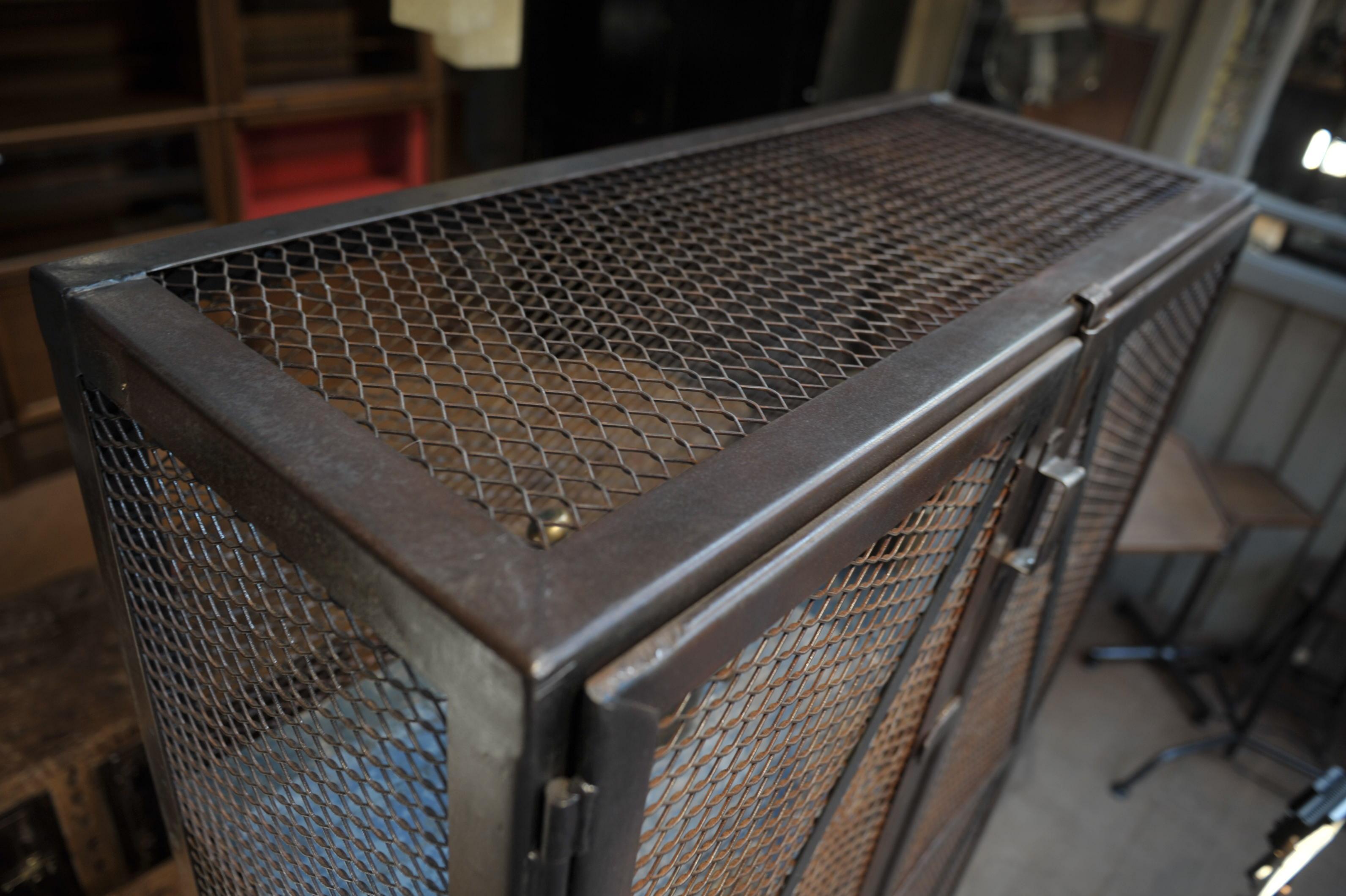 Factory French Industrial Mesh Iron Factory Bookcase Cabinet, Circa 1950 For Sale 5