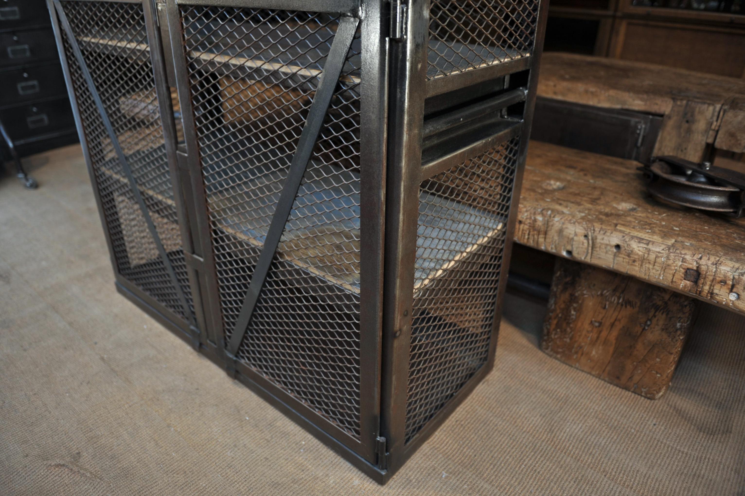 Factory French Industrial Mesh Iron Factory Bookcase Cabinet, Circa 1950 For Sale 6