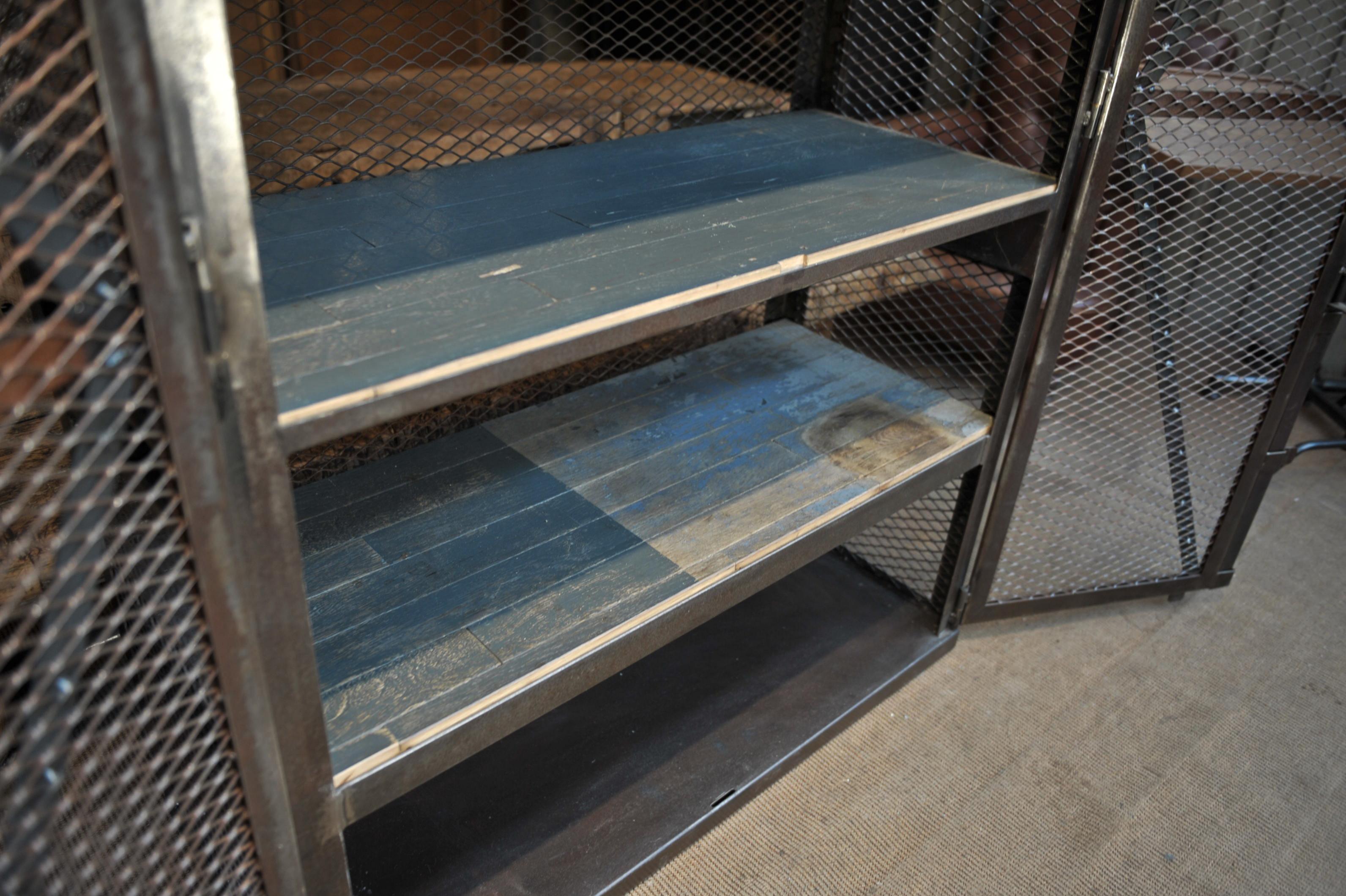 Factory French Industrial Mesh Iron Factory Bookcase Cabinet, Circa 1950 For Sale 1