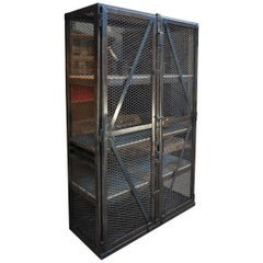 Vintage Factory French Industrial Mesh Iron Factory Bookcase Cabinet, Circa 1950