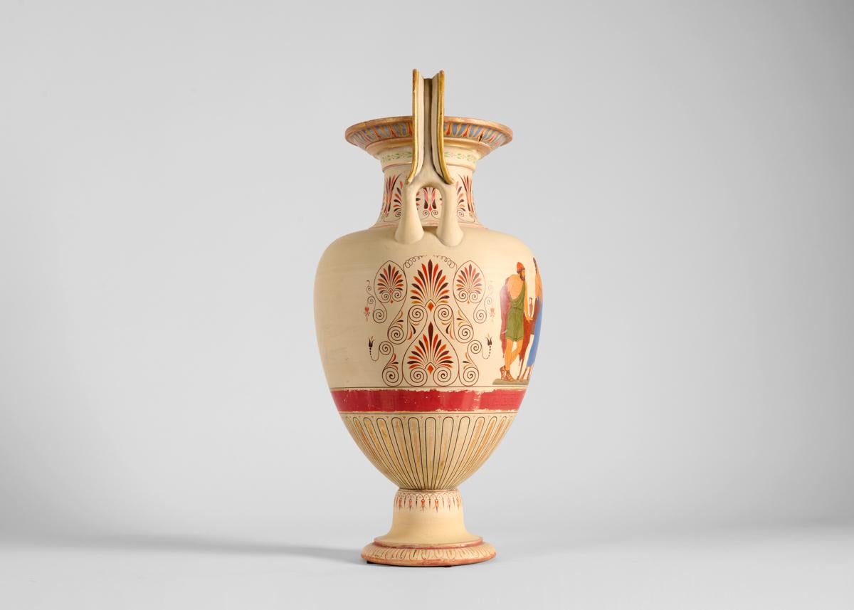 Danish Factory of P. Ipsen, Tall Neoclassical Glazed Ceramic Urn, Denmark, 19th Century For Sale