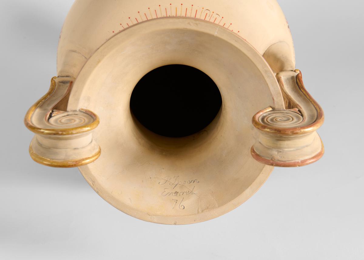 Factory of P. Ipsen, Tall Neoclassical Glazed Ceramic Urn, Denmark, 19th Century In Good Condition For Sale In New York, NY