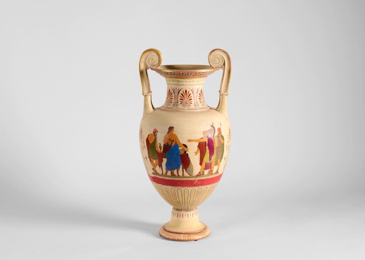Factory of P. Ipsen, Tall Neoclassical Glazed Ceramic Urn, Denmark, 19th Century For Sale 1