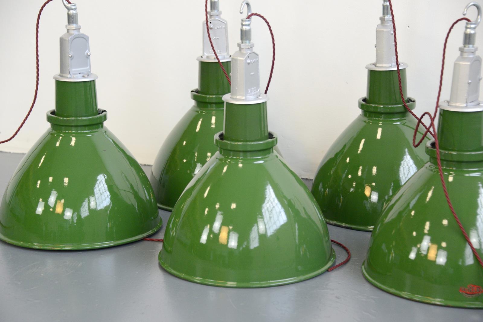 English Factory Pendant Lights by Thorlux, circa 1950s