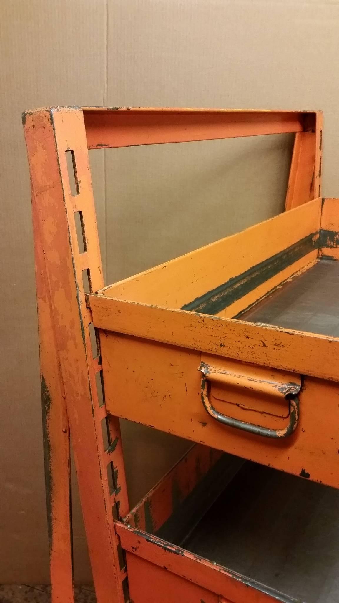Industrial Factory Storage Bookcase Bookshelf Cart, Orange Steel A-Frame on Wheels; 7 avail
