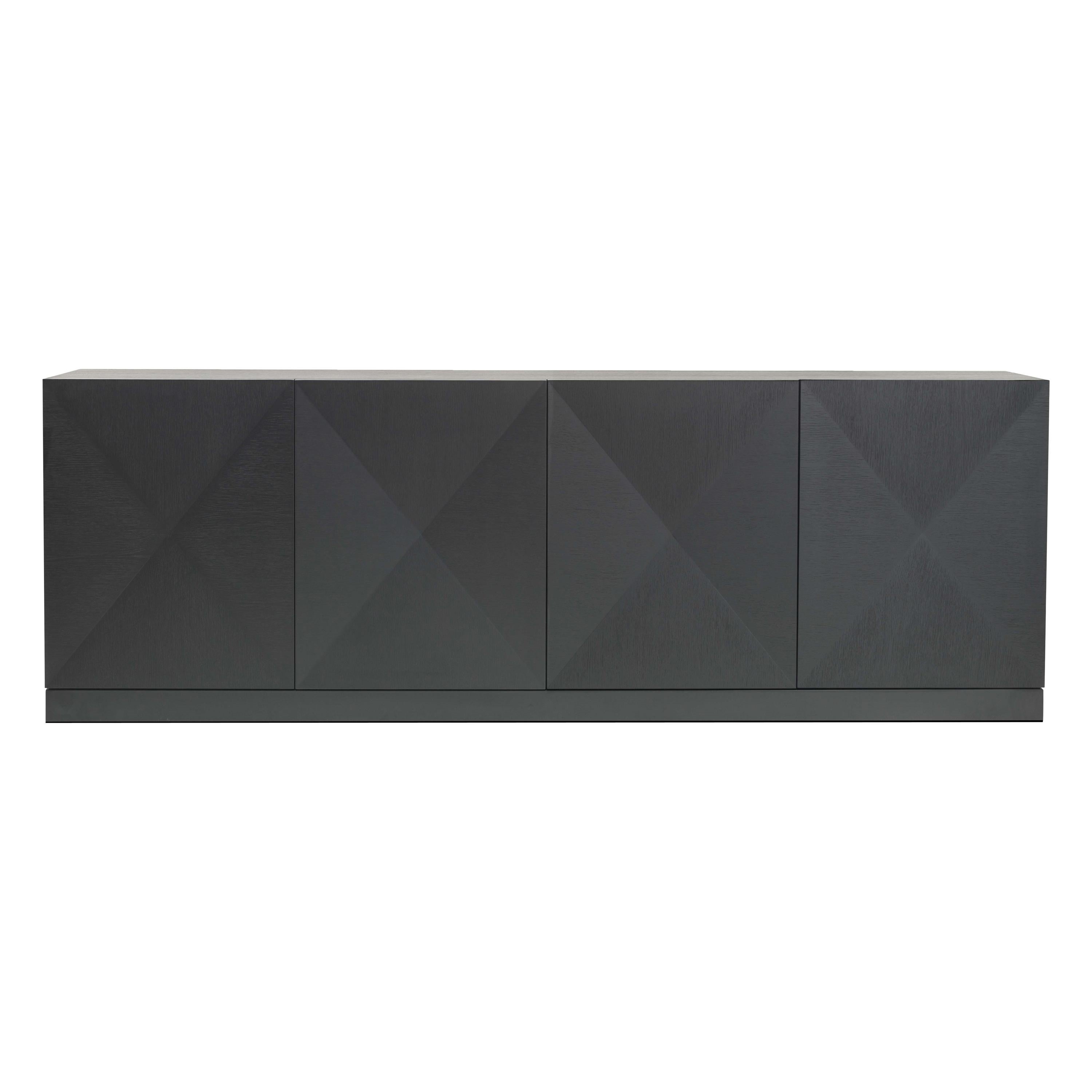 Fade To Black Sideboard / Buffet in black oak structure, and black iron base For Sale