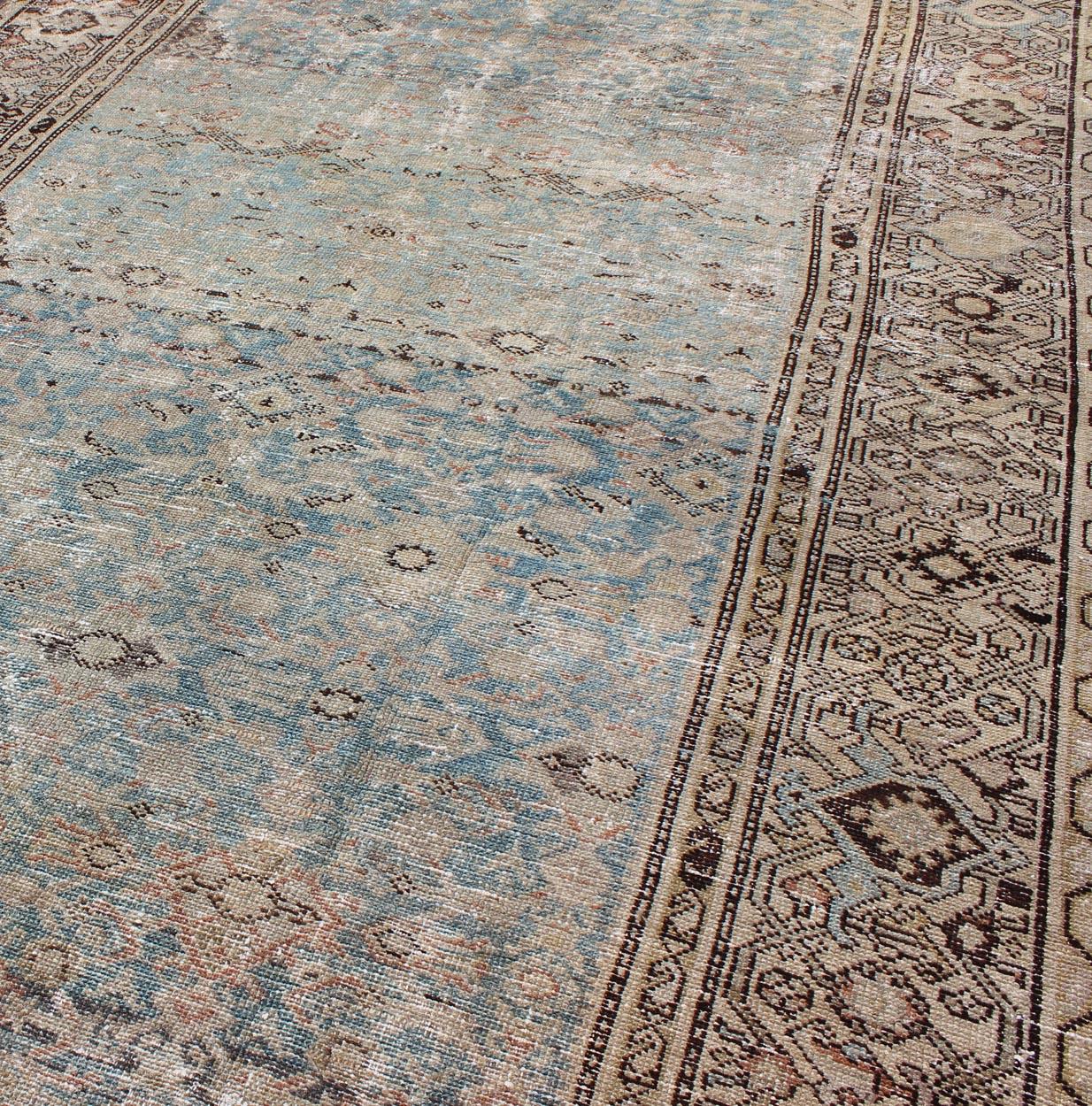 Alfombra antigua persa Malayer Gallery con diseño integral en azul y topo 3