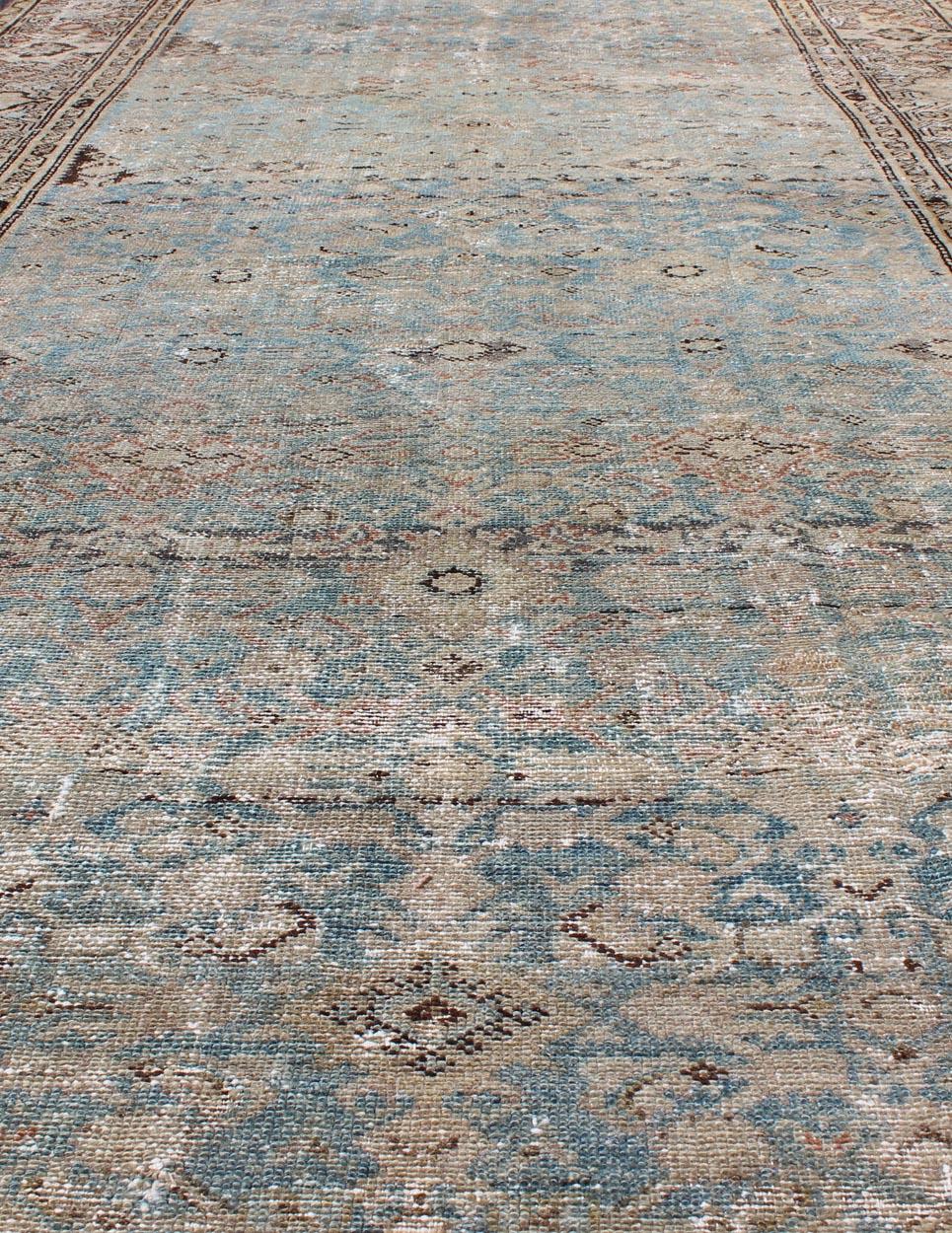 Alfombra antigua persa Malayer Gallery con diseño integral en azul y topo 4