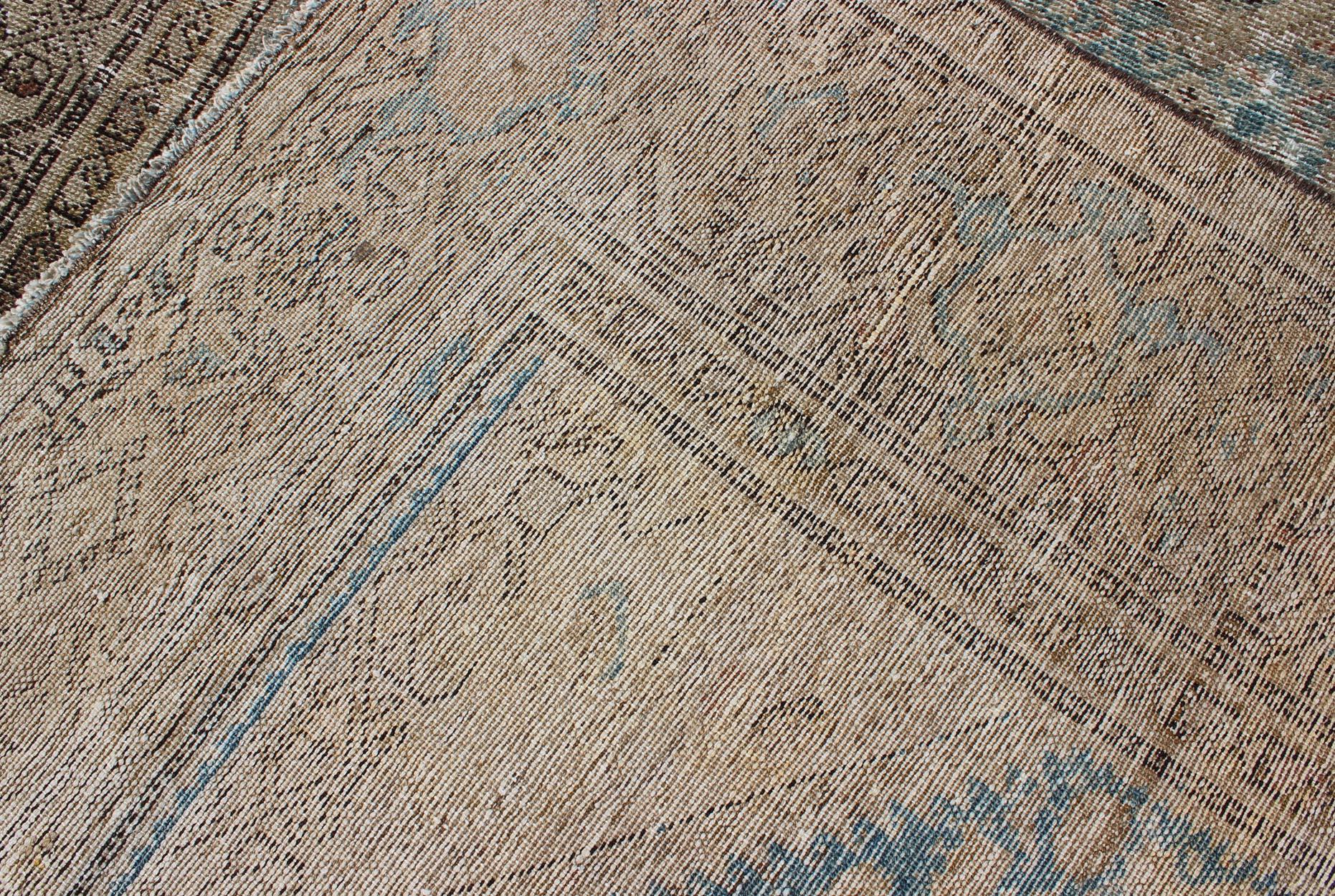 Alfombra antigua persa Malayer Gallery con diseño integral en azul y topo 5