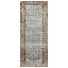 Alfombra antigua persa Malayer Gallery con diseño integral en azul y topo