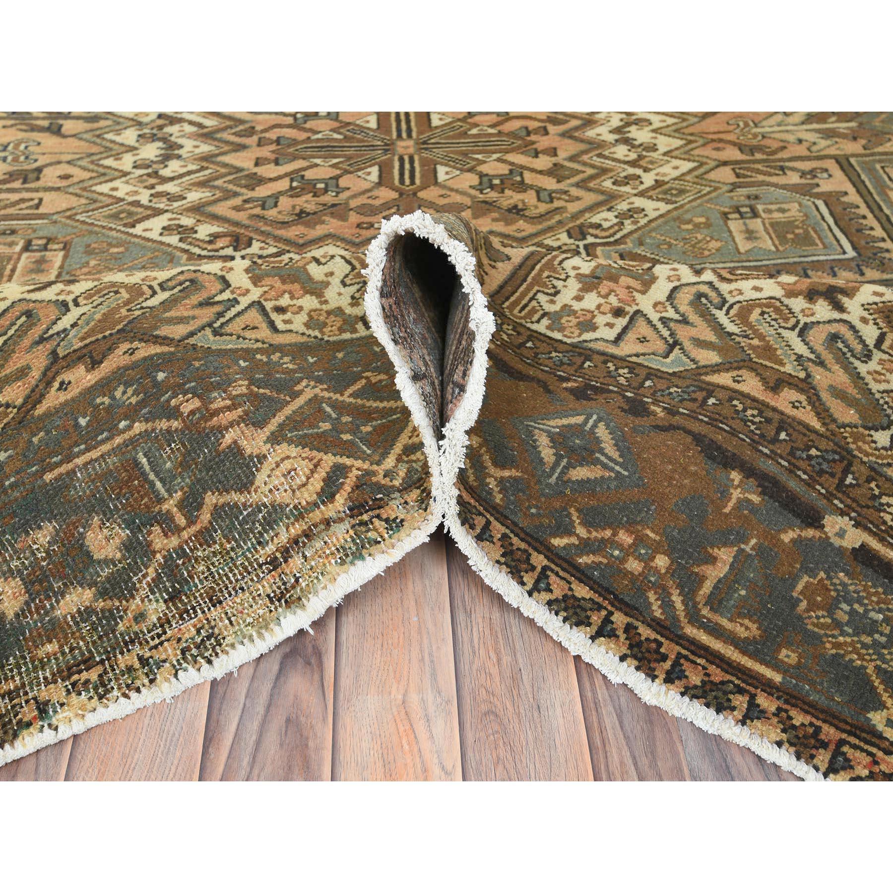 Mid-20th Century Faded Brown Distressed Feel Worn Wool Hand Knotted Vintage Persian Heriz Rug