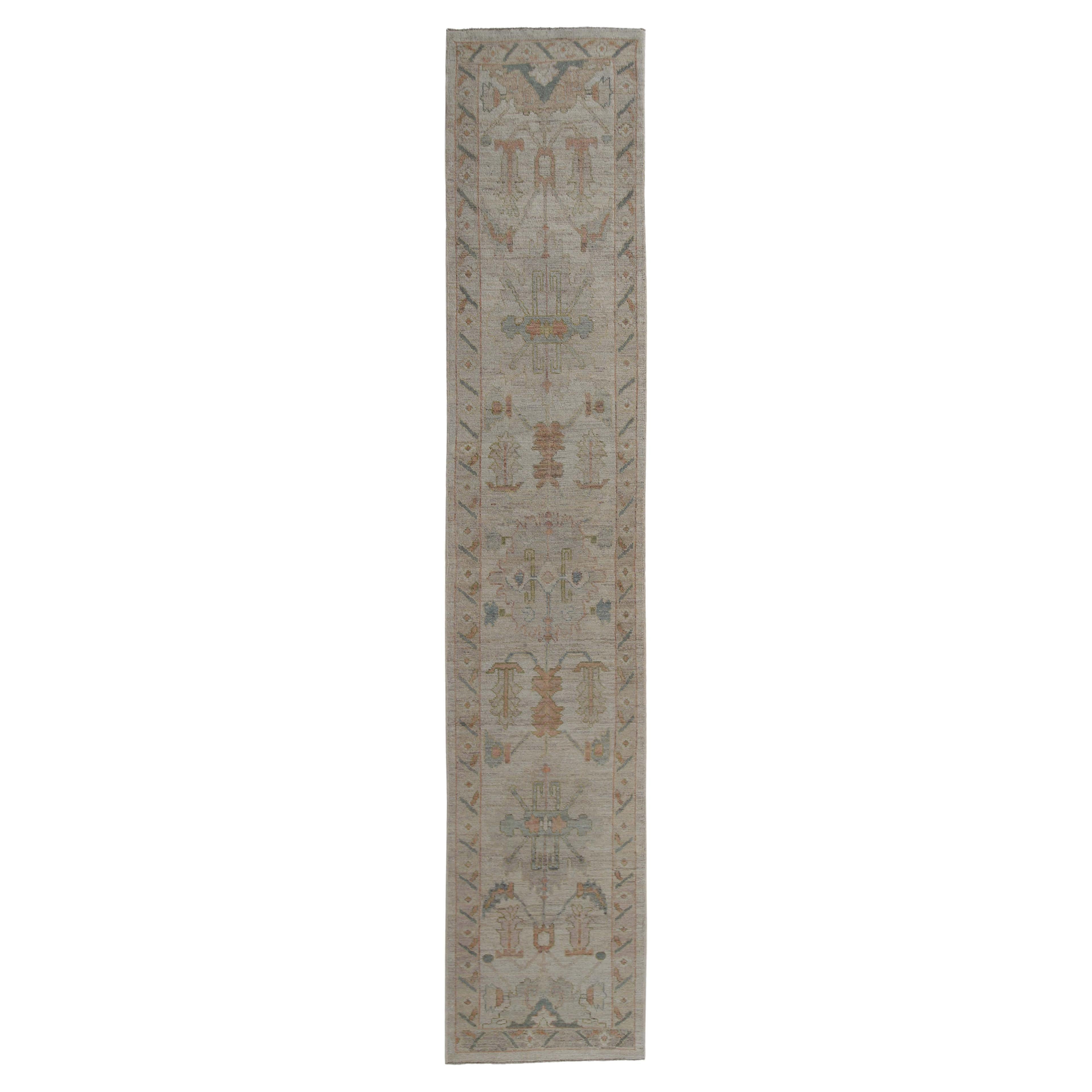 Faded Brown Turkish Sultanabad Runner Rug 
