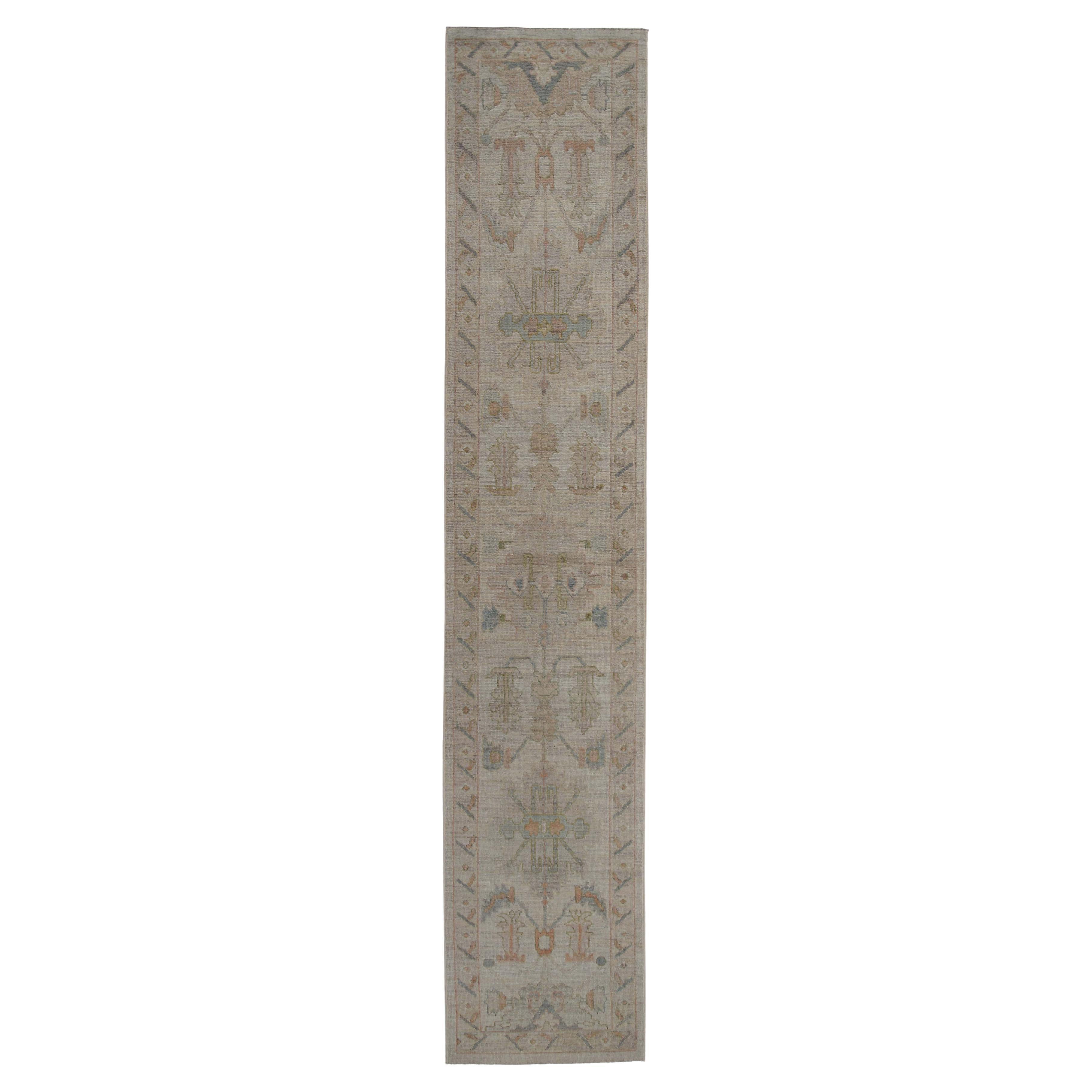 Faded Brown Turkish Sultanabad Runner Rug 