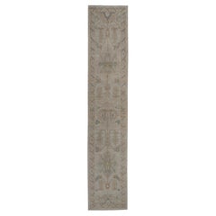 Faded Brown Turkish Sultanabad Runner Rug