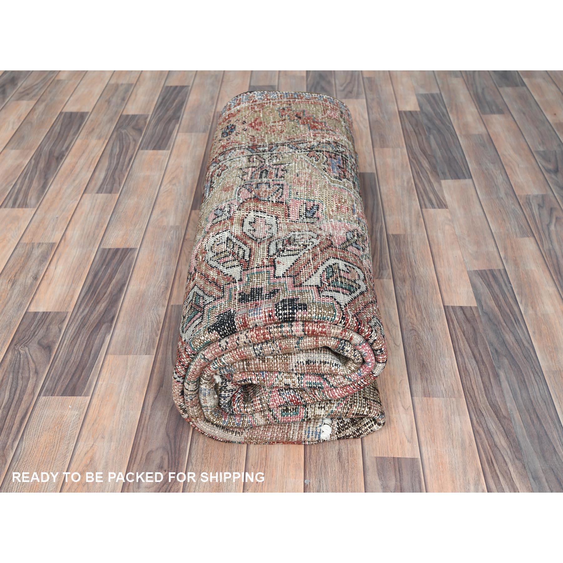 Faded Brown with a Mix of Pink Vintage Persian Heriz Worn Wool Hand Knotted Rug For Sale 4