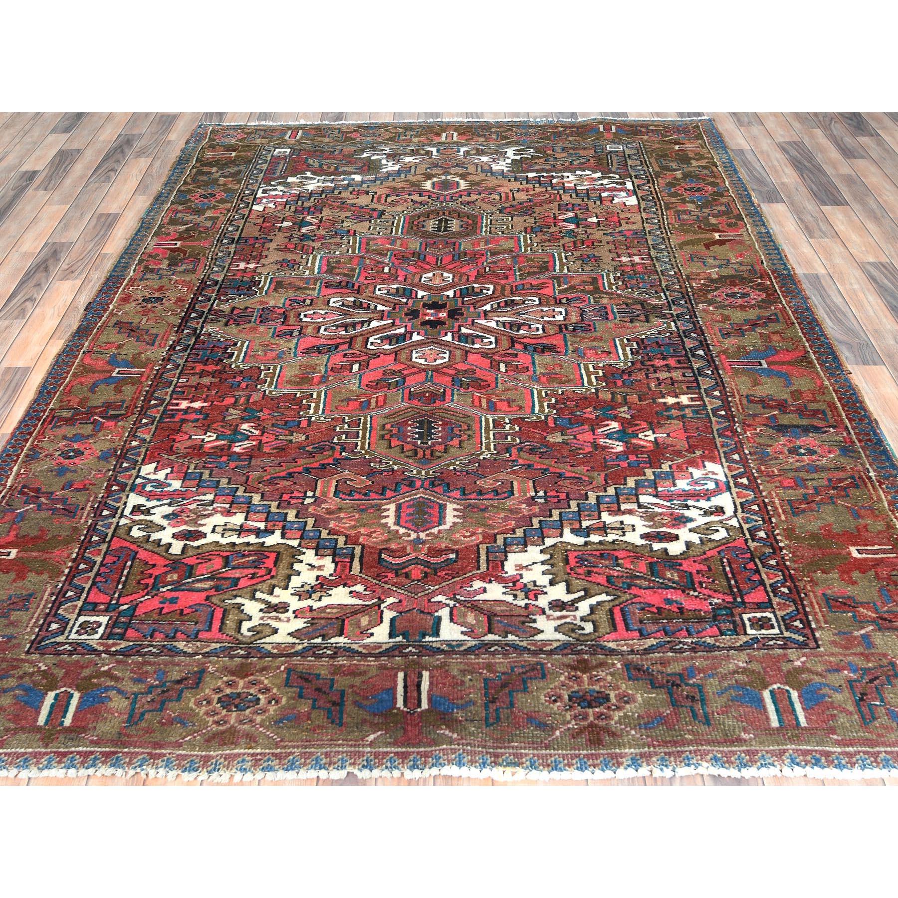 Medieval Faded Brown with a Mix of Pink Vintage Persian Heriz Worn Wool Hand Knotted Rug For Sale