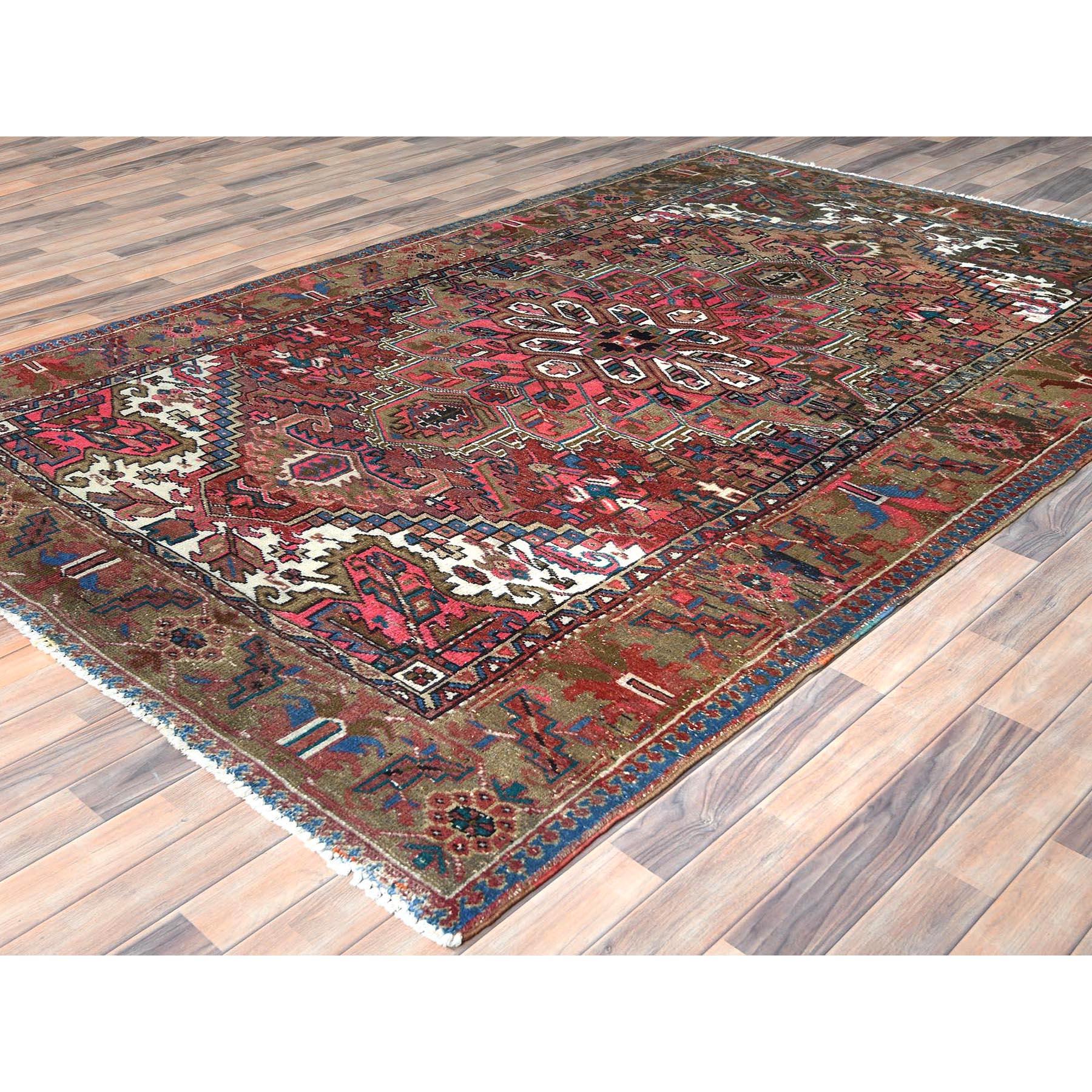 Hand-Knotted Faded Brown with a Mix of Pink Vintage Persian Heriz Worn Wool Hand Knotted Rug For Sale