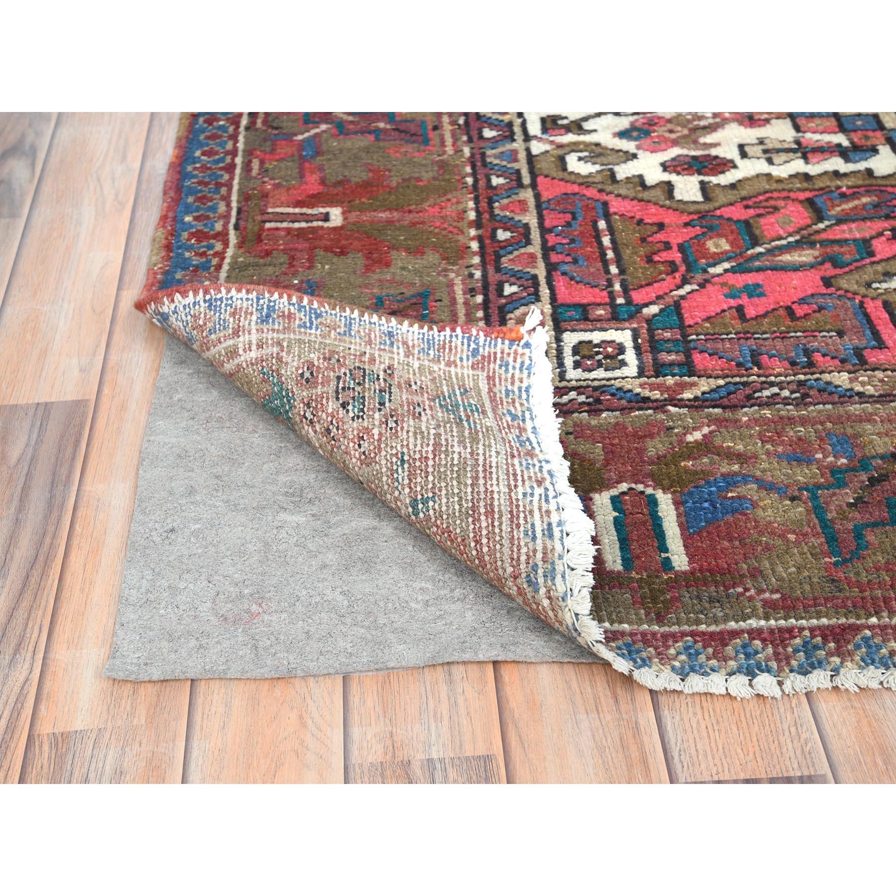 Faded Brown with a Mix of Pink Vintage Persian Heriz Worn Wool Hand Knotted Rug In Good Condition For Sale In Carlstadt, NJ