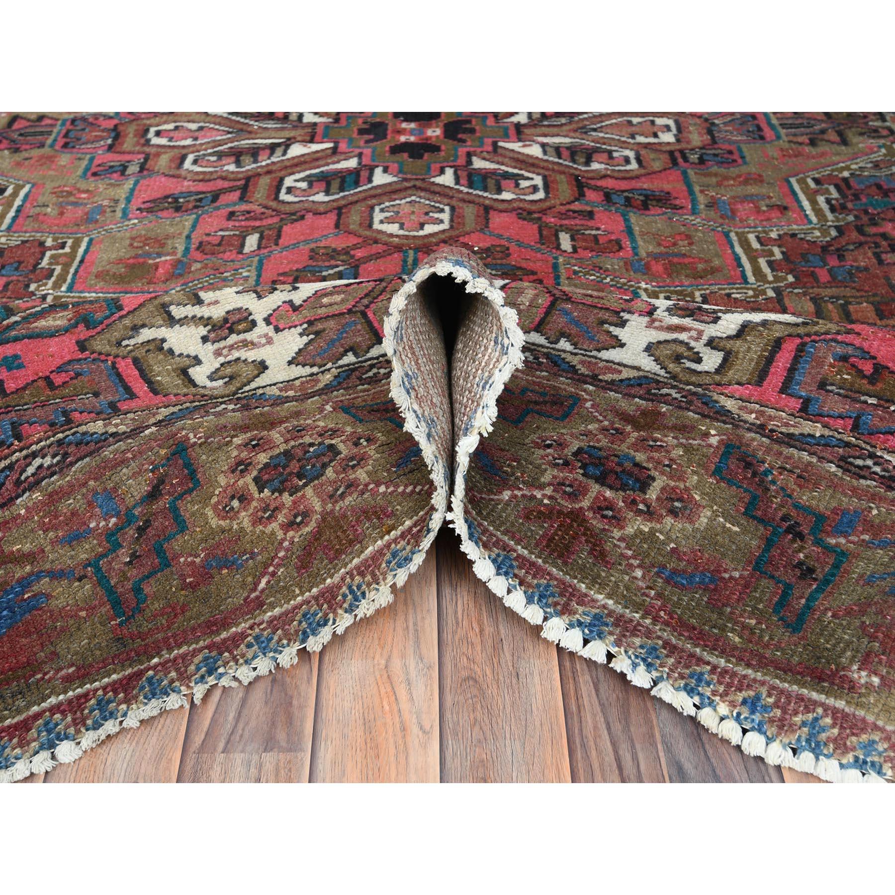 Mid-20th Century Faded Brown with a Mix of Pink Vintage Persian Heriz Worn Wool Hand Knotted Rug For Sale