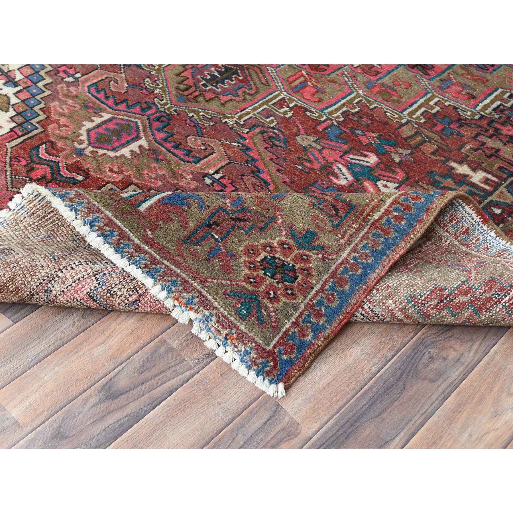 Faded Brown with a Mix of Pink Vintage Persian Heriz Worn Wool Hand Knotted Rug For Sale 1