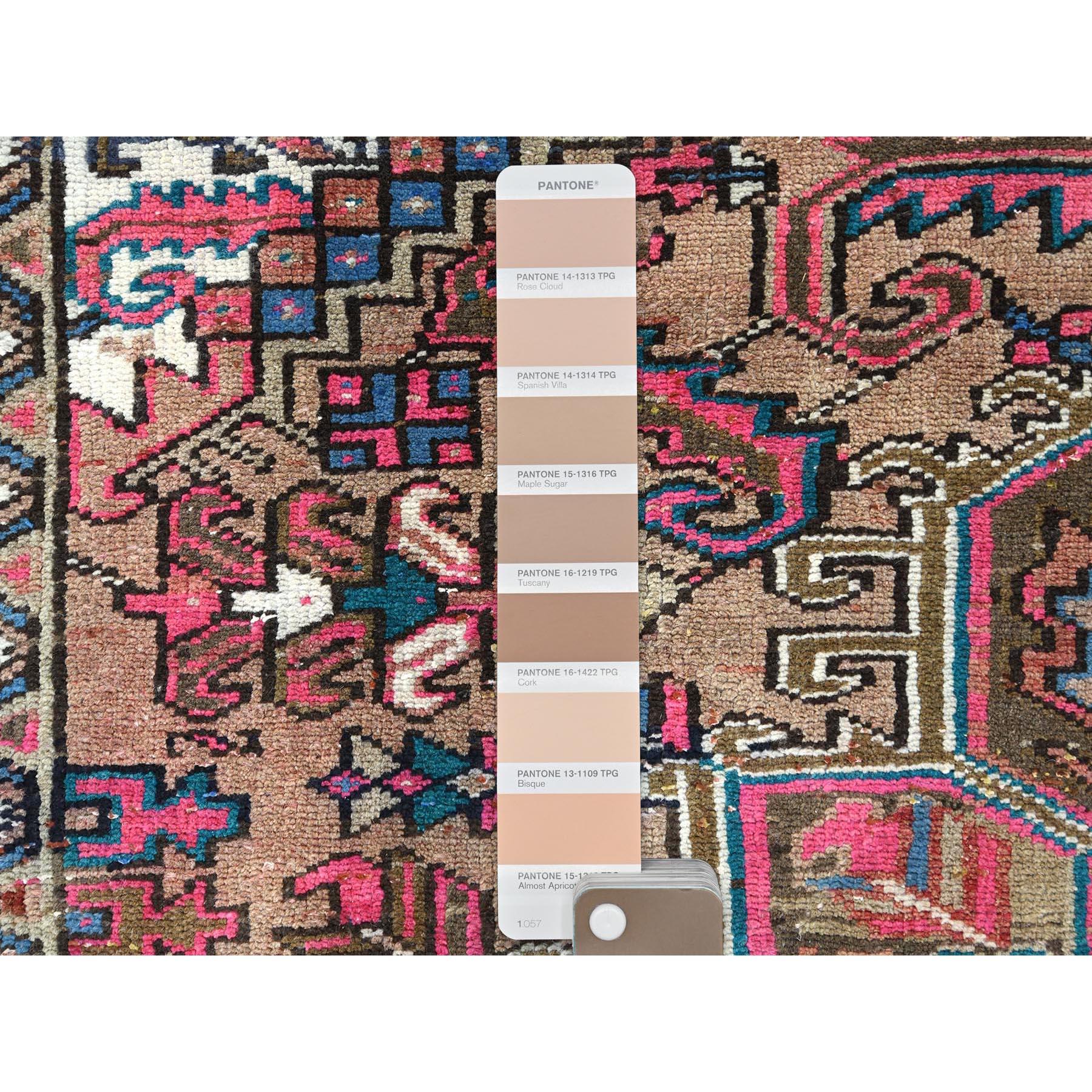 Faded Brown with a Mix of Pink Vintage Persian Heriz Worn Wool Hand Knotted Rug For Sale 2