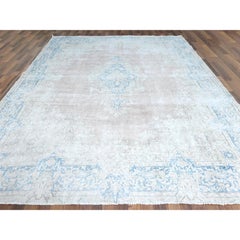 Faded Champagne Vintage Zoroastrian Karman Distressed Worn Wool Hand Knotted Rug