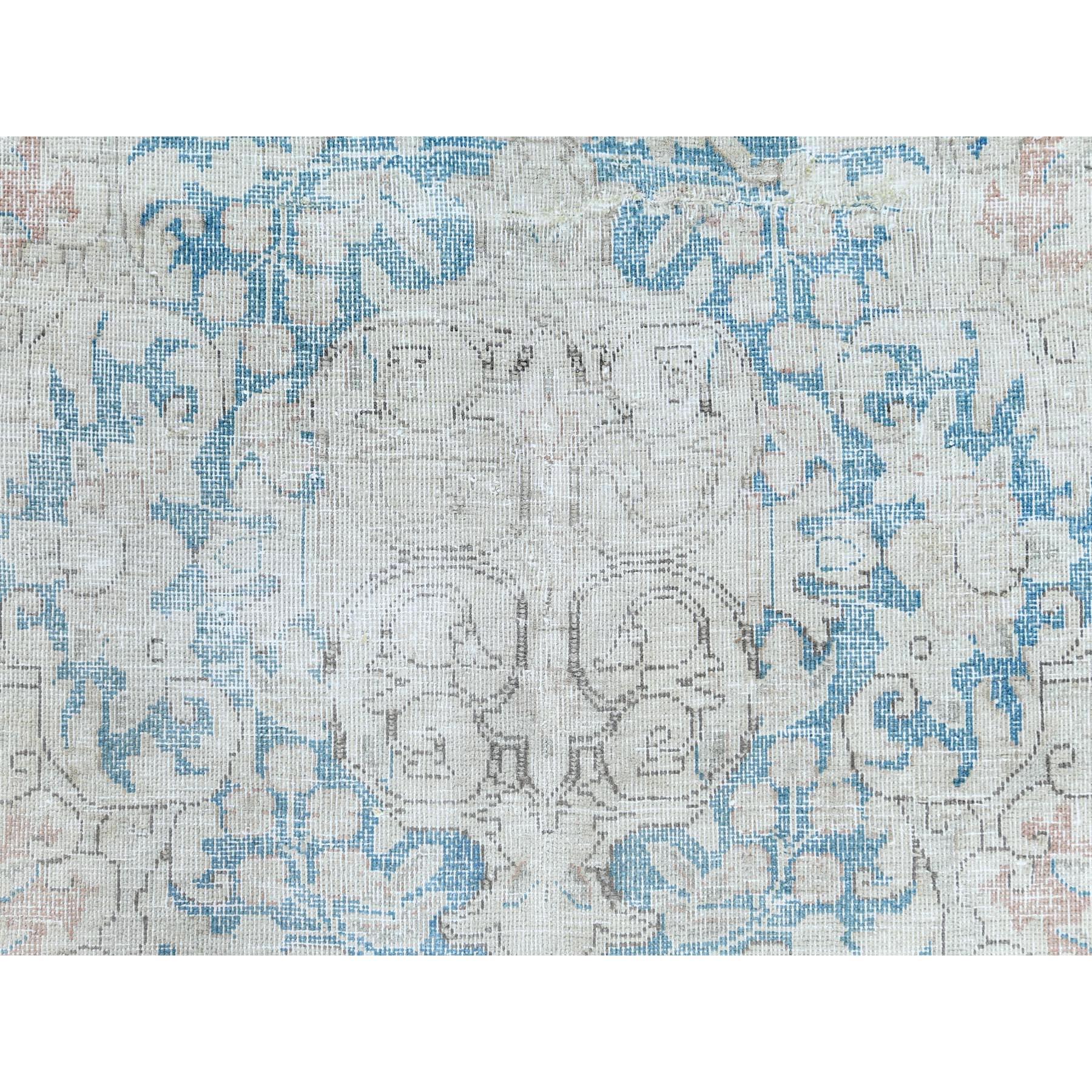 Faded Champagne Vintage Persian Kerman Distressed, Worn Wool Hand Knotted Rug For Sale 3