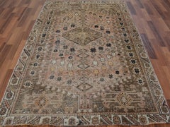 Faded Colors Worn Down and Old Persian Qashqai Pure Wool Hand Knotted Oriental