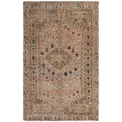 Faded Colors Worn Down and Old Persian Qashqai Pure Wool Hand Knotted Oriental