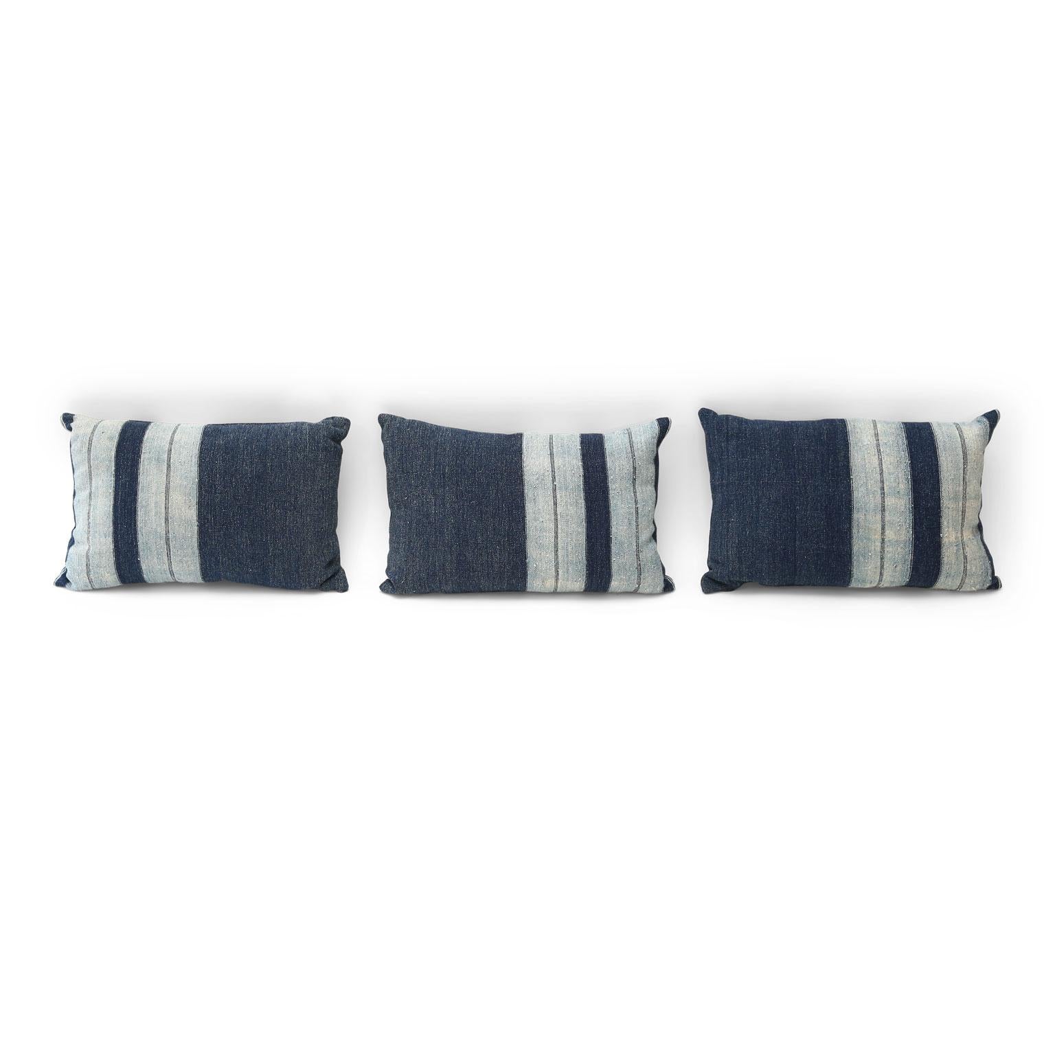 Hand-Woven Faded Indigo Cushions