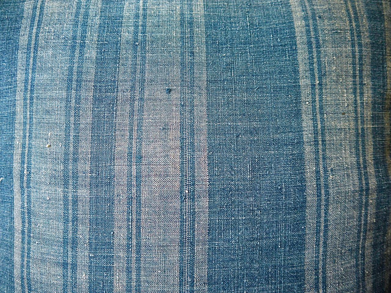 French Provincial Faded Indigo Stripe Linen Pillow French 19th Century For Sale