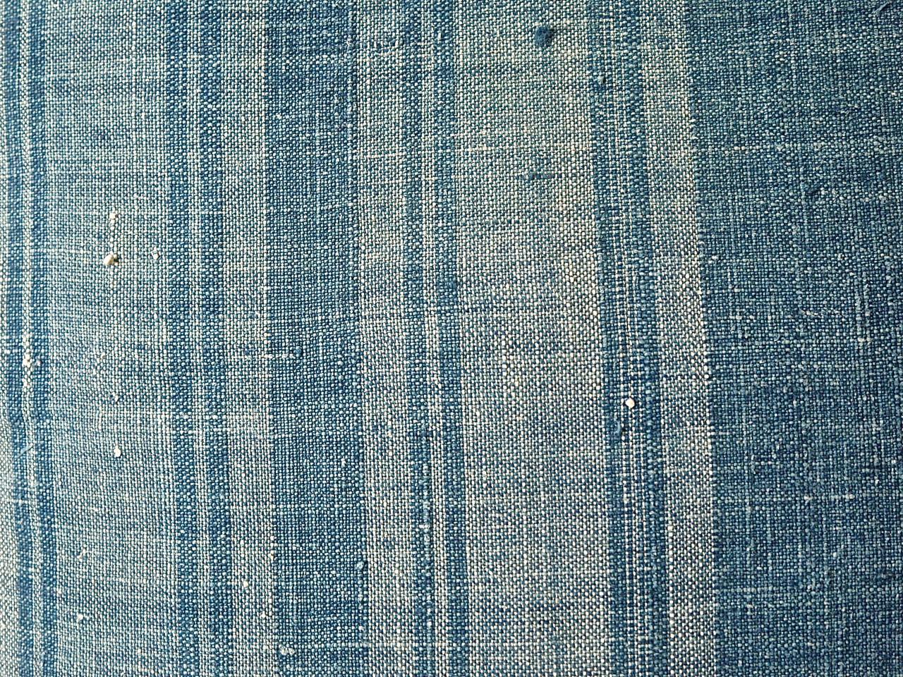 Woven Faded Indigo Stripe Linen Pillow French 19th Century For Sale