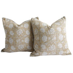 Faded Mustard and Natural Linen Hand Blocked Accent Pillow