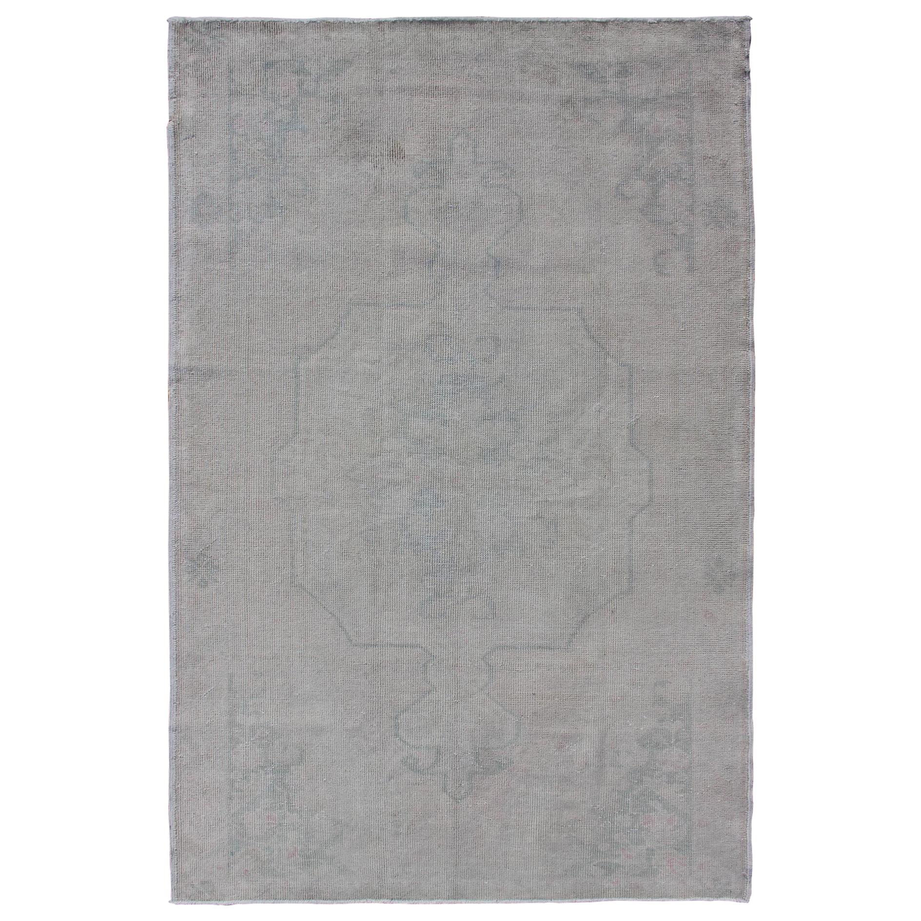 Faded Oushak Rug in Taupe, Light Blue and Neutrals