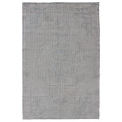 Vintage Faded Oushak Rug in Taupe, Light Blue and Neutrals