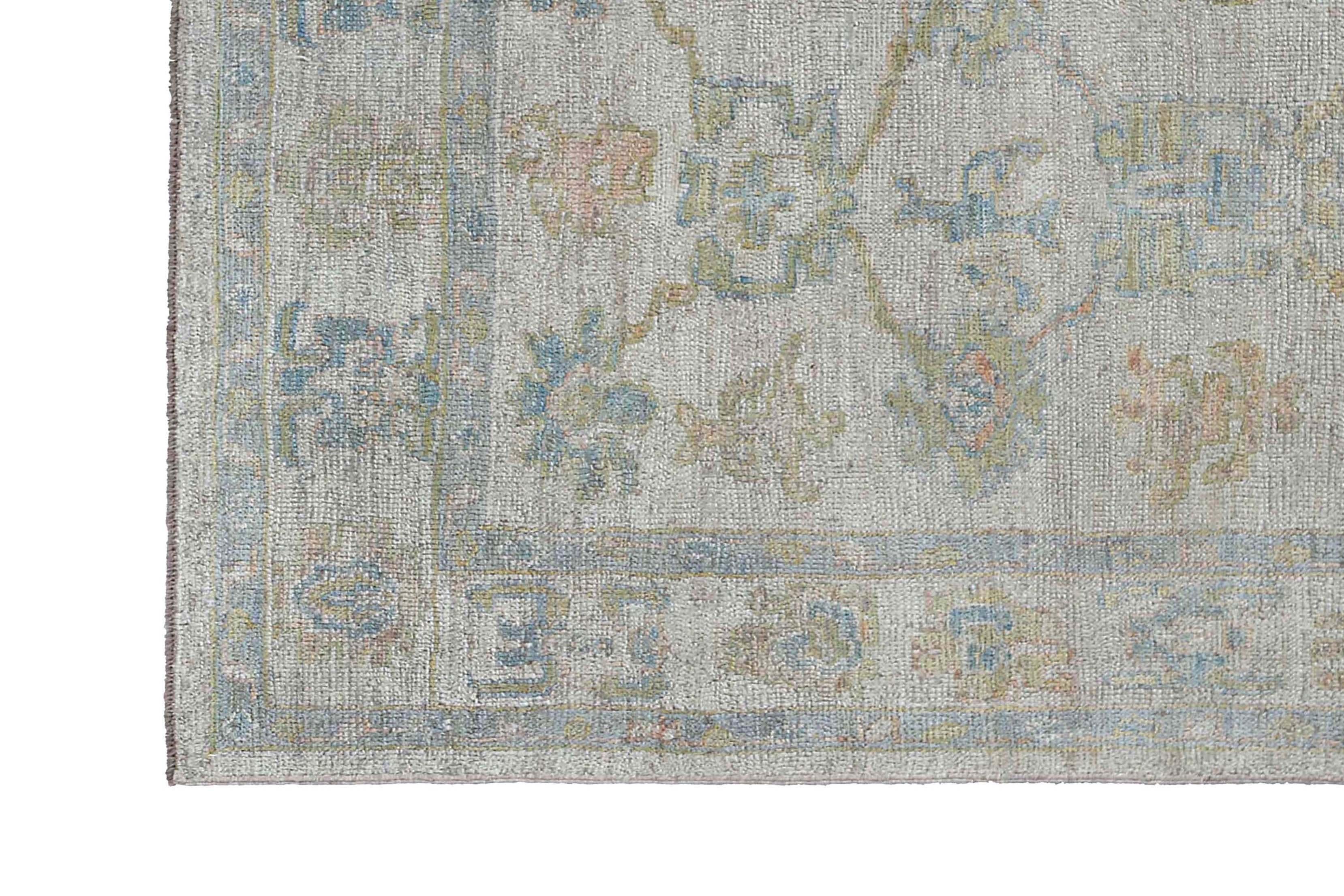 Faded Oushak Rug with Blue Tones For Sale 5