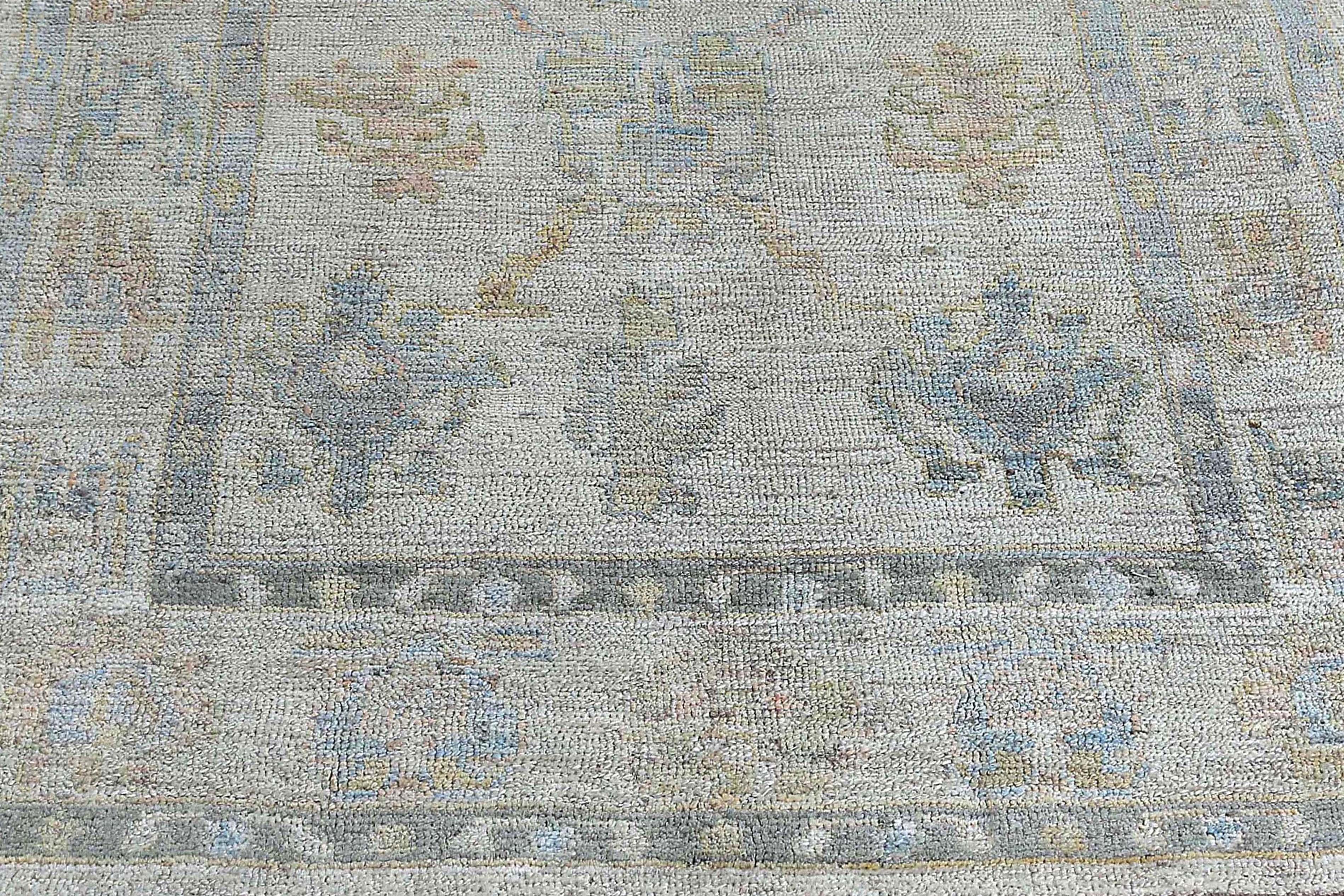 Faded Oushak Rug with Blue Tones For Sale 3