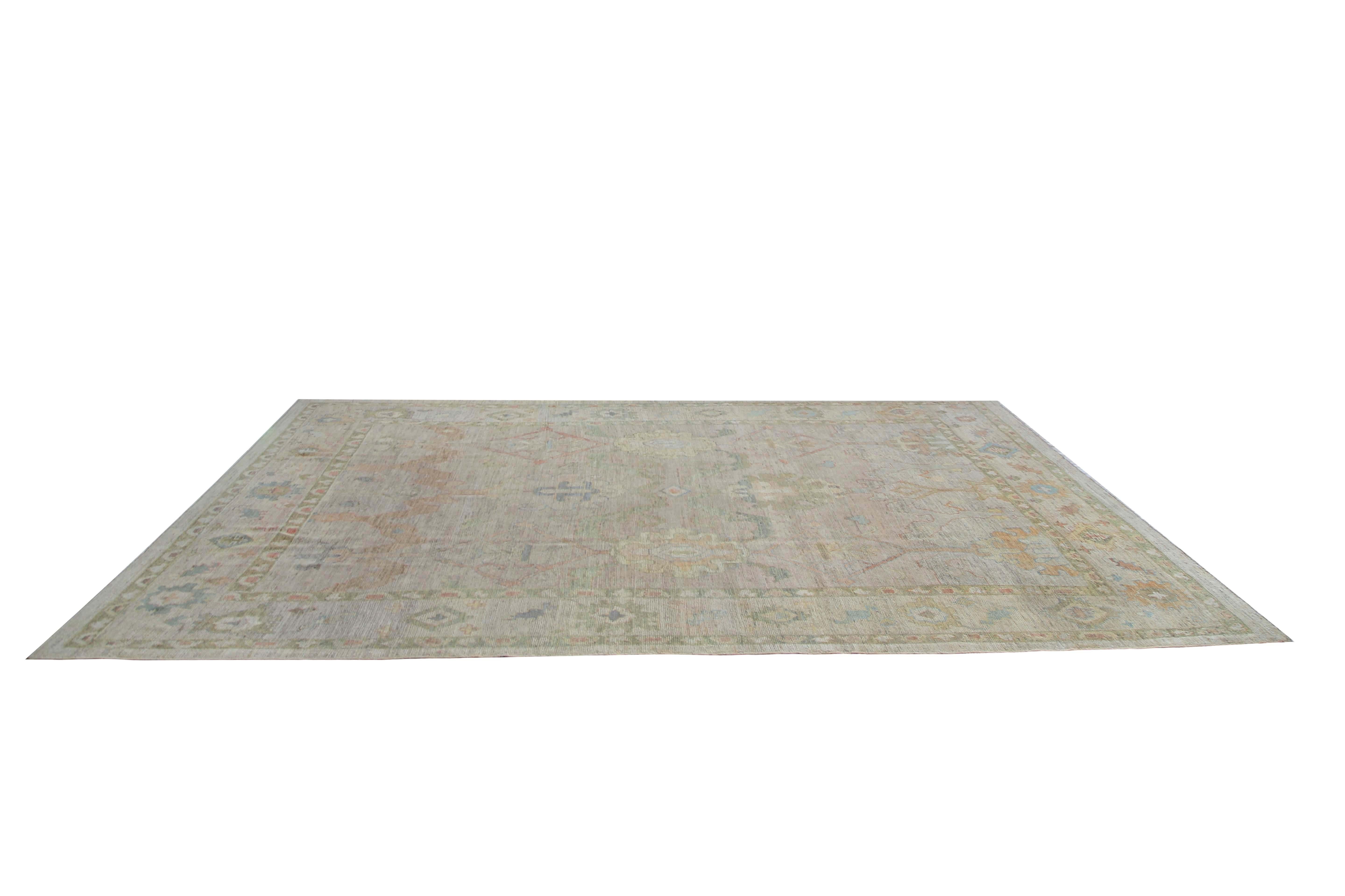 Faded Pastel Handmade Oushak Rug In New Condition For Sale In Dallas, TX