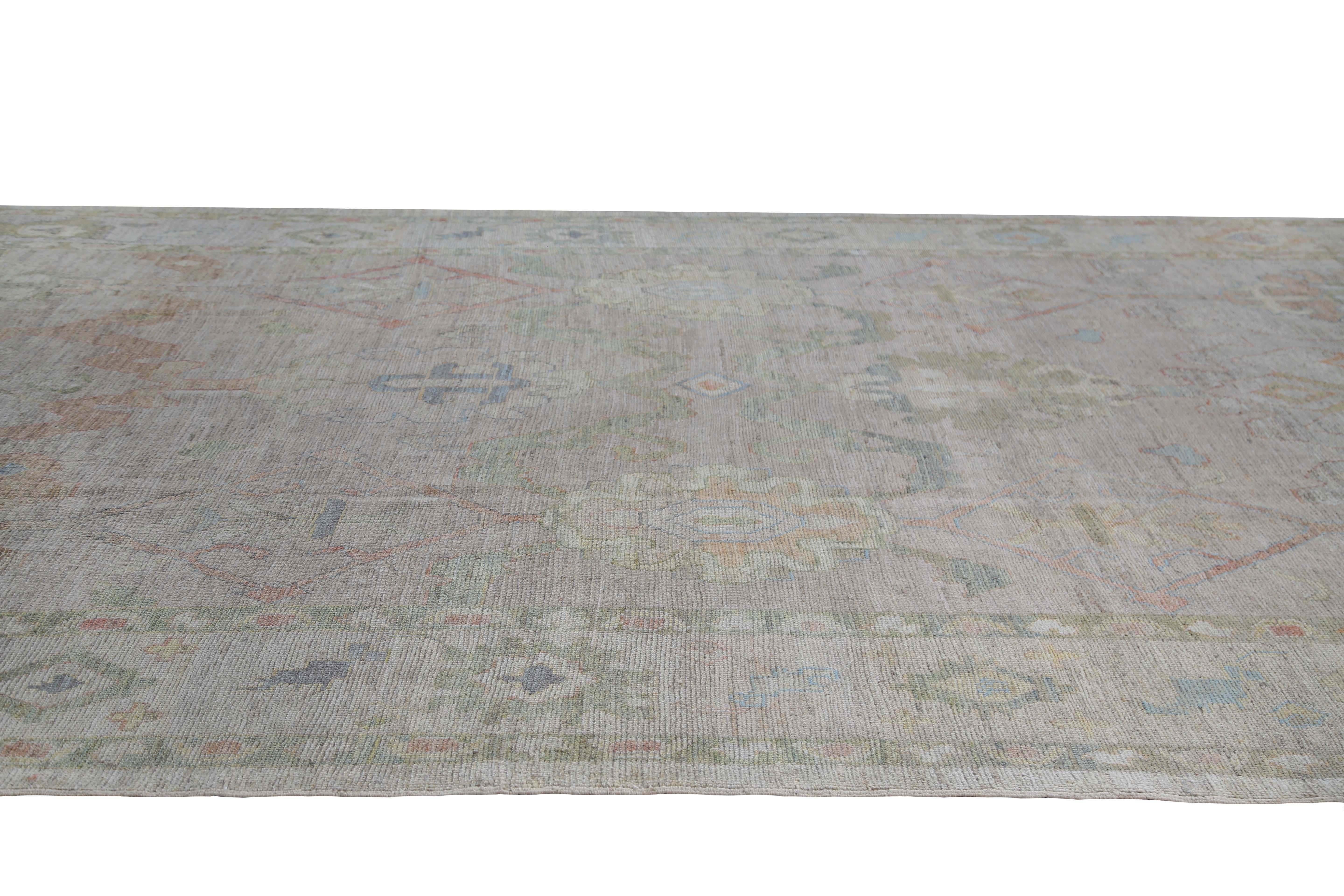 Contemporary Faded Pastel Handmade Oushak Rug For Sale