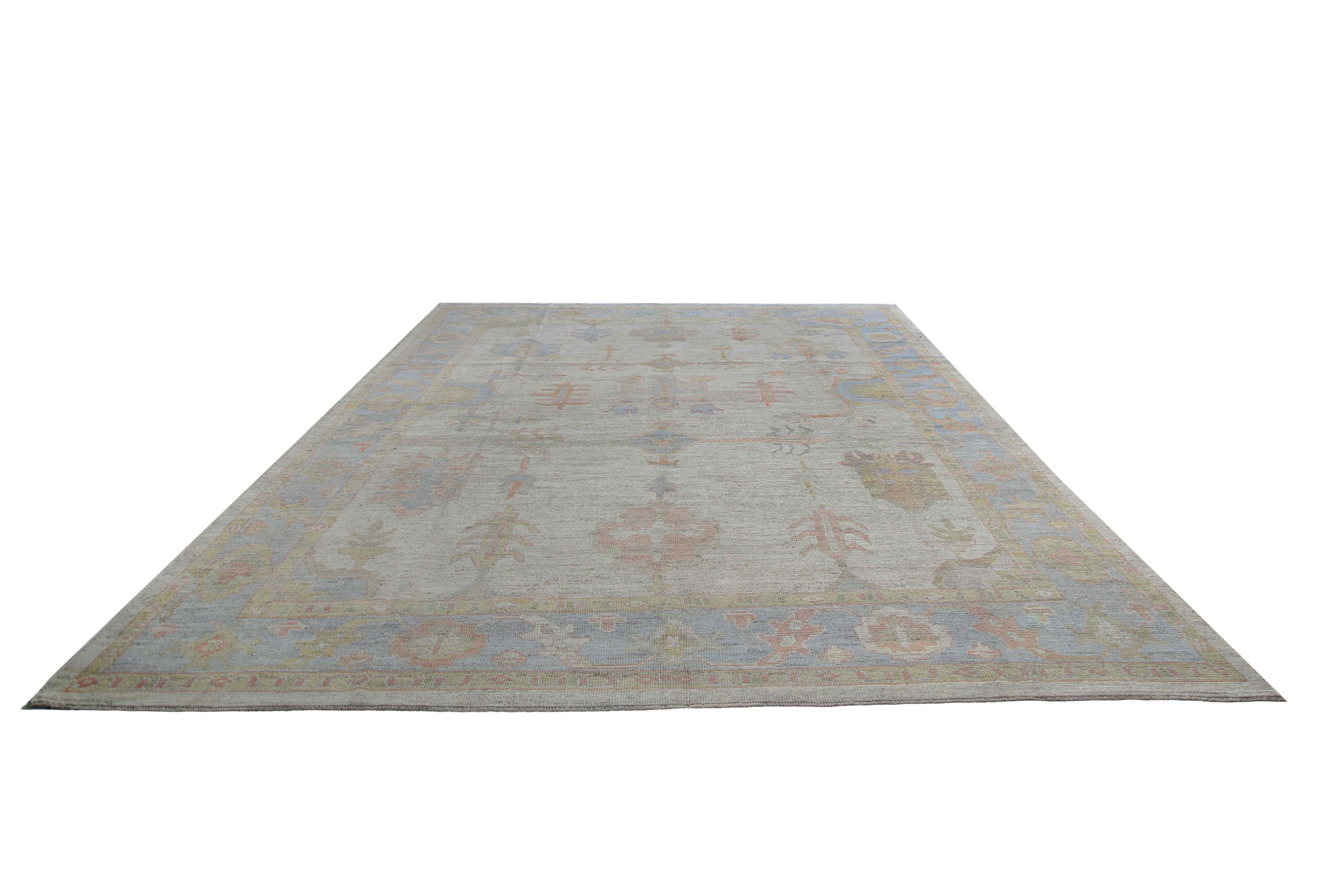 Contemporary Faded Pastel Handmade Oushak Rug For Sale